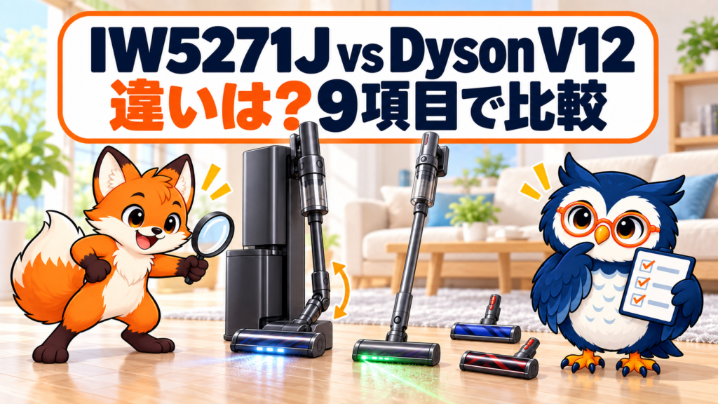 Shark IW5271JとDyson V12 Detect Slimの違いを9項目で比較するカイ君とマチ君