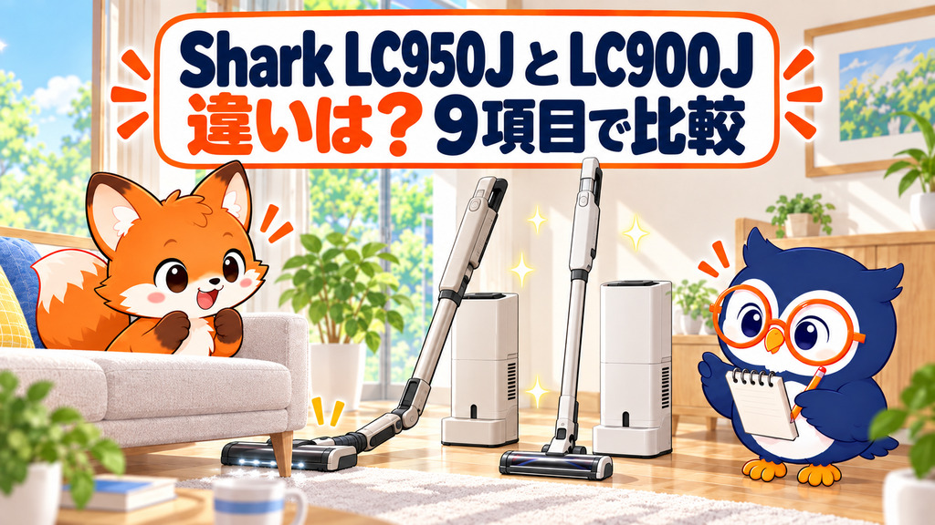 Shark ActiClean LC950JとLC900Jの違いを9項目で比較するカイ君とマチ君